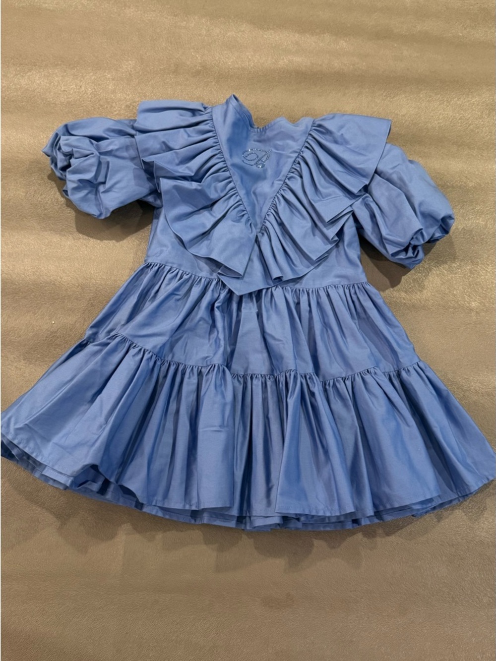 Miss Bluemarine Girls' Dusty Blue Ruffle Tiered Dress. Size 4